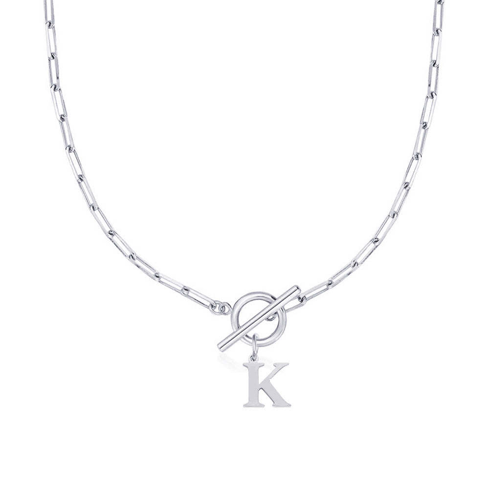 Paperclip Letter Initial Circle Lock Clasp Necklace