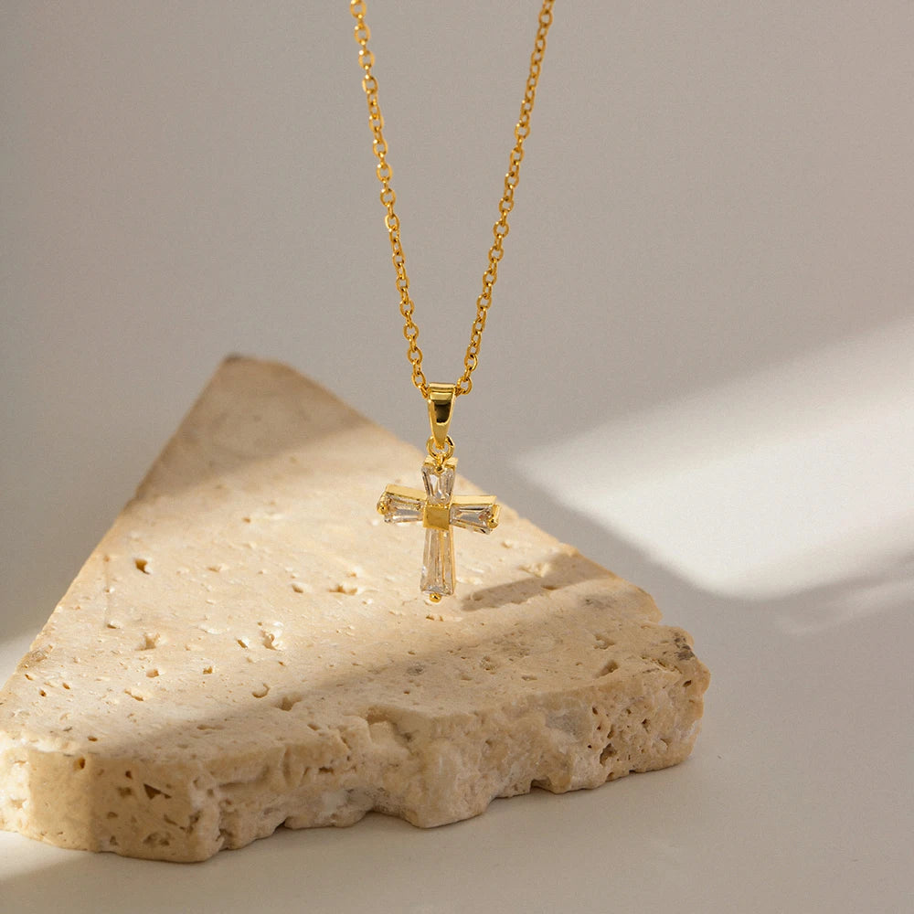 Dainty Diamond Cross Pendant Necklace