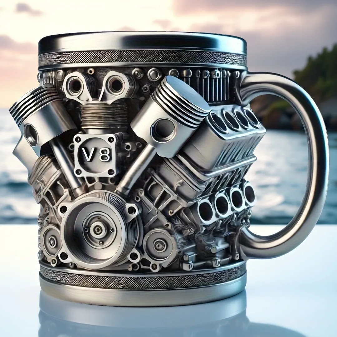 🏎️✨Retro V8 Engine Coffee Mug – Realistic Design, Stainless Steel Construction-北京欧布科技有限公司