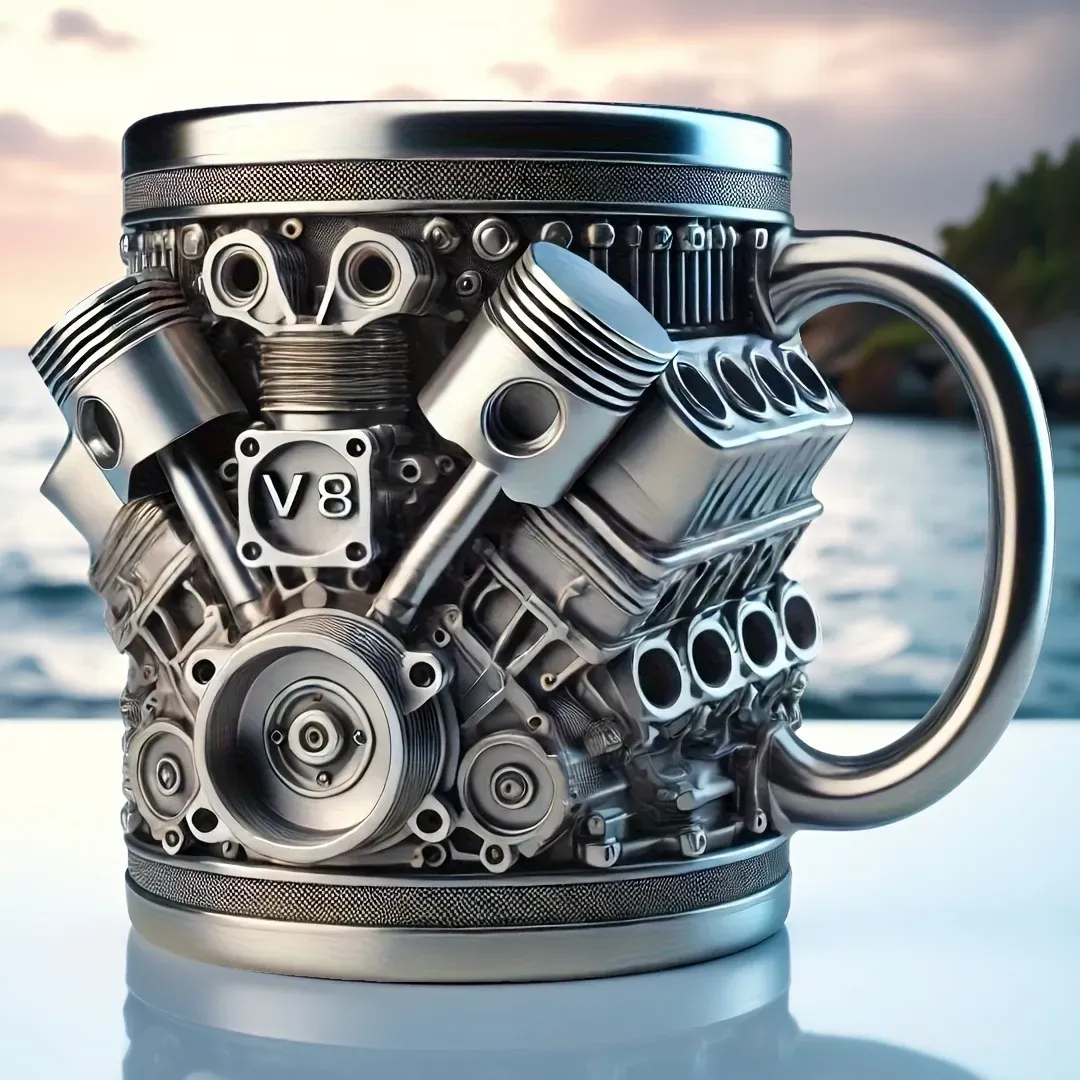🏎️✨Retro V8 Engine Coffee Mug – Realistic Design, Stainless Steel Construction-北京欧布科技有限公司