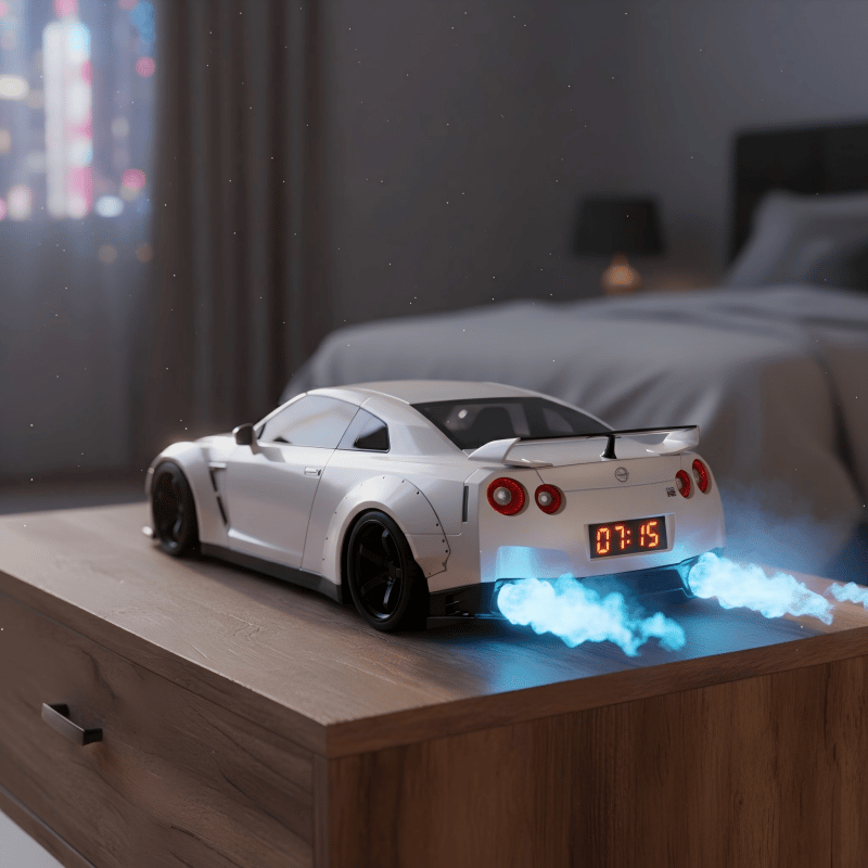 Hypercar Alarm Clock - Realistic Engine Sounds & LED Lights | White Edition