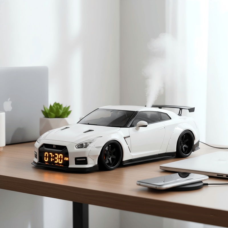 Hypercar Alarm Clock - Realistic Engine Sounds & LED Lights | White Edition-北京欧布科技有限公司