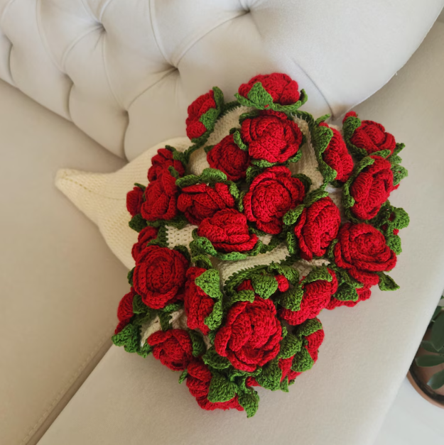 Valentines Day Day Gift,Gifts for Girlfriend,Teachers,Friends,Handmade Crochet Rose Blanket,Soft Sofa and Bedroom Blanket