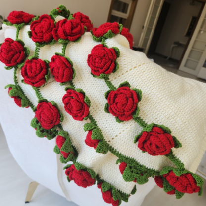 Valentines Day Day Gift,Gifts for Girlfriend,Teachers,Friends,Handmade Crochet Rose Blanket,Soft Sofa and Bedroom Blanket