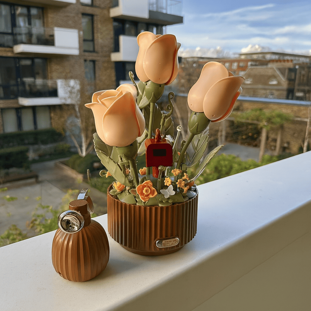 Enchanted Garden DIY Flower Bouquet Building Set with LED Light - Eternal Rose ABS Bricks Kit - Romantic Valentine's Day Gift for Her 🌹✨