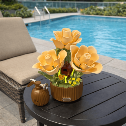 Enchanted Garden DIY Flower Bouquet Building Set with LED Light - Eternal Rose ABS Bricks Kit - Romantic Valentine's Day Gift for Her 🌹✨