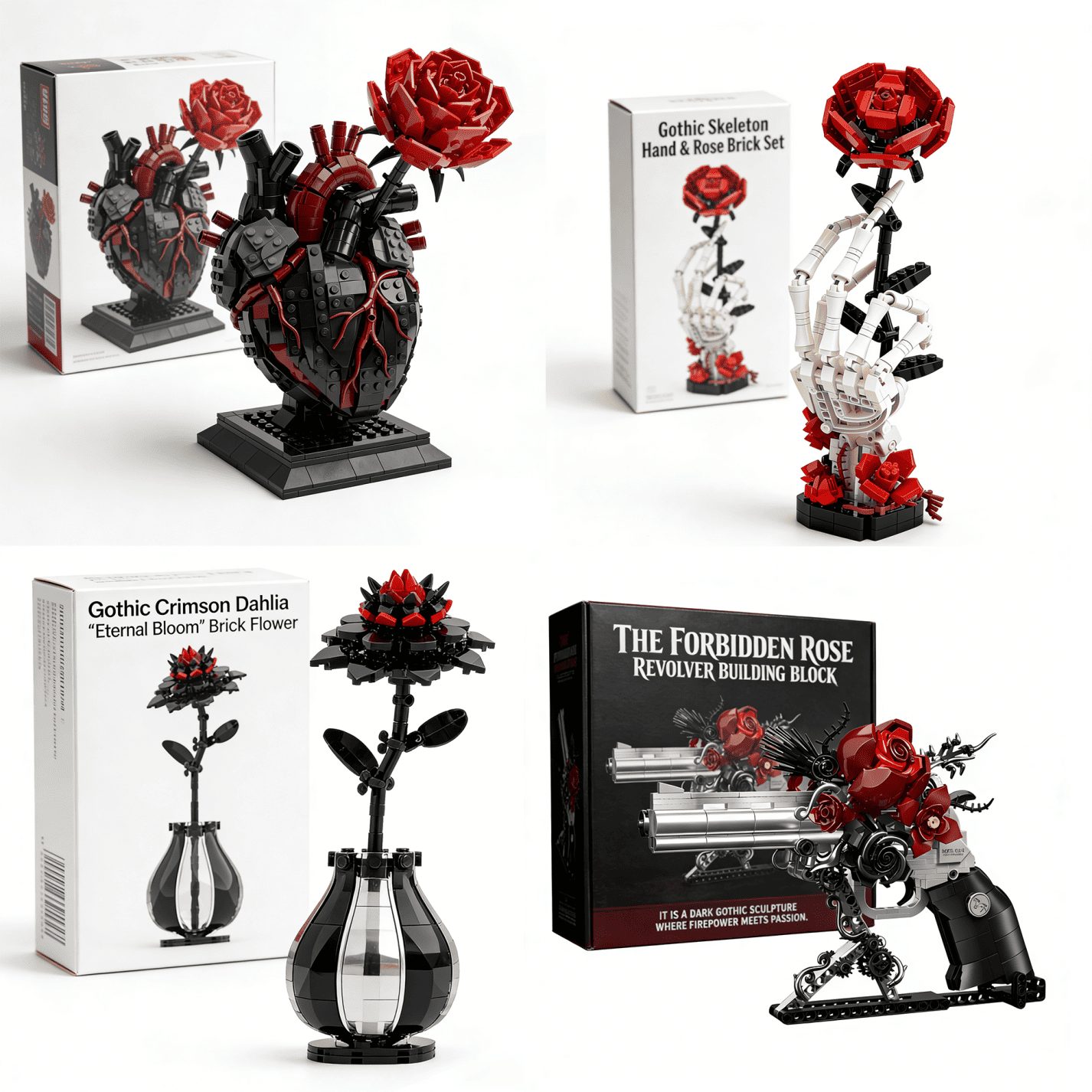 Gothic Skeleton Hand & Rose Brick Set