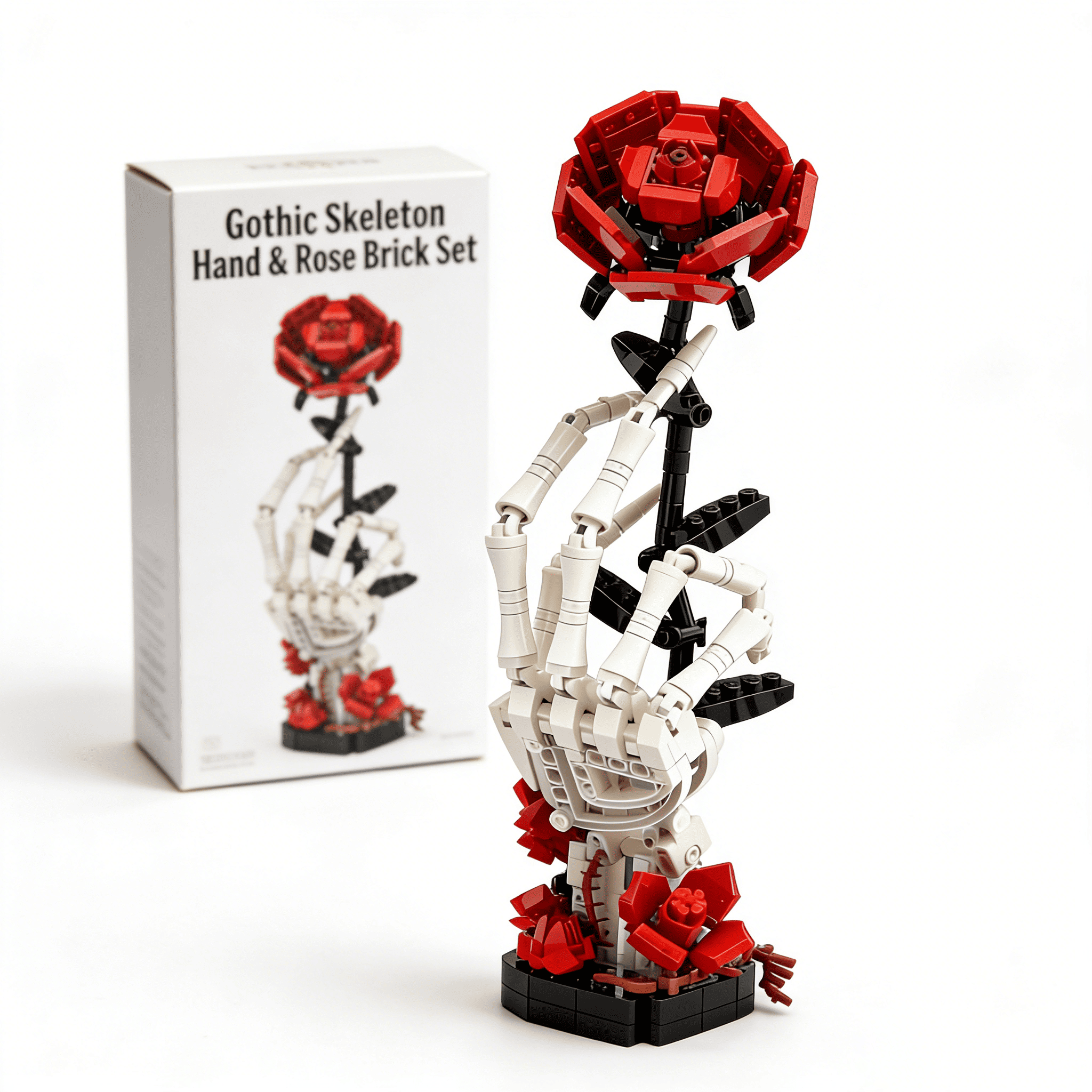 Gothic Skull Red Rose Bouquet | Unique Dark Romance Building Set