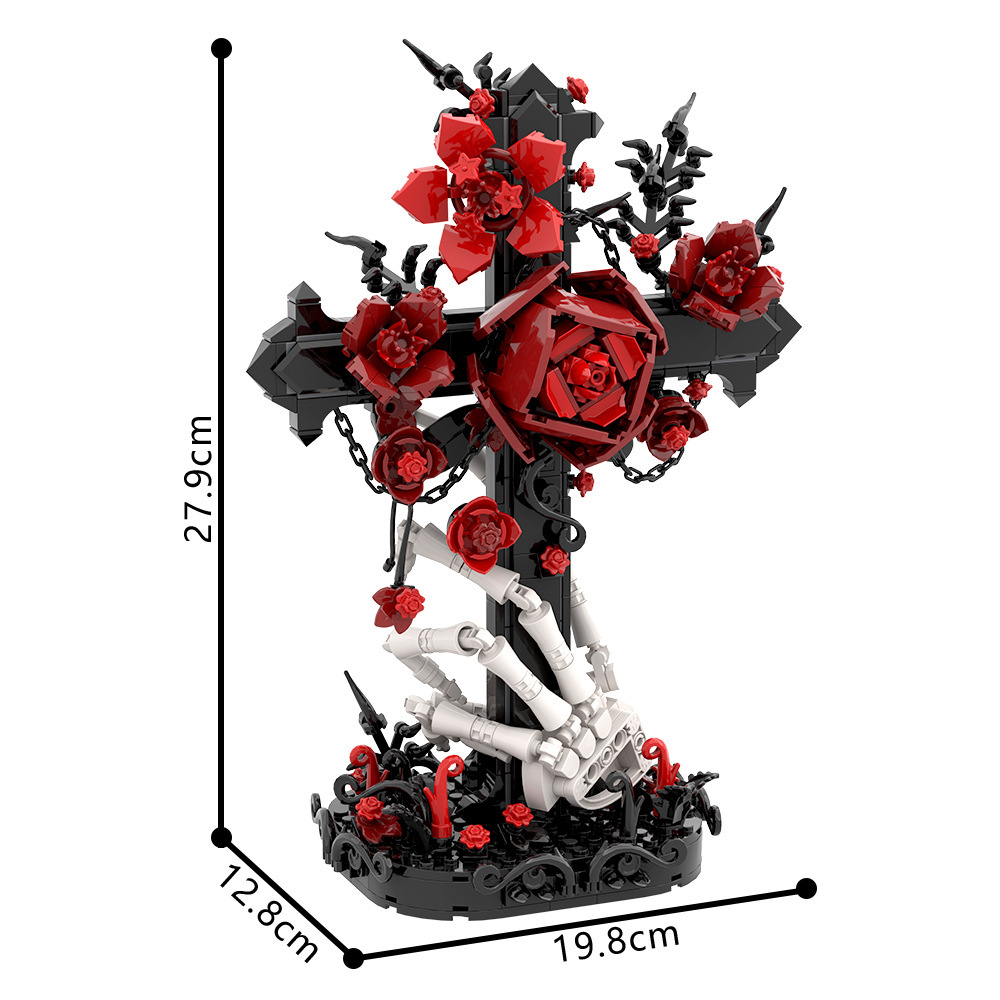 Midnight Rose | Giant Buildable Brick Flower Sculpture & Gothic Decor