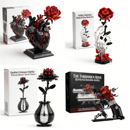 Gothic Skull Red Rose Bouquet Building Block Set