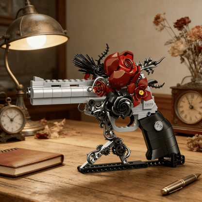 Midnight Rose | Giant Buildable Brick Flower Sculpture & Gothic Decor