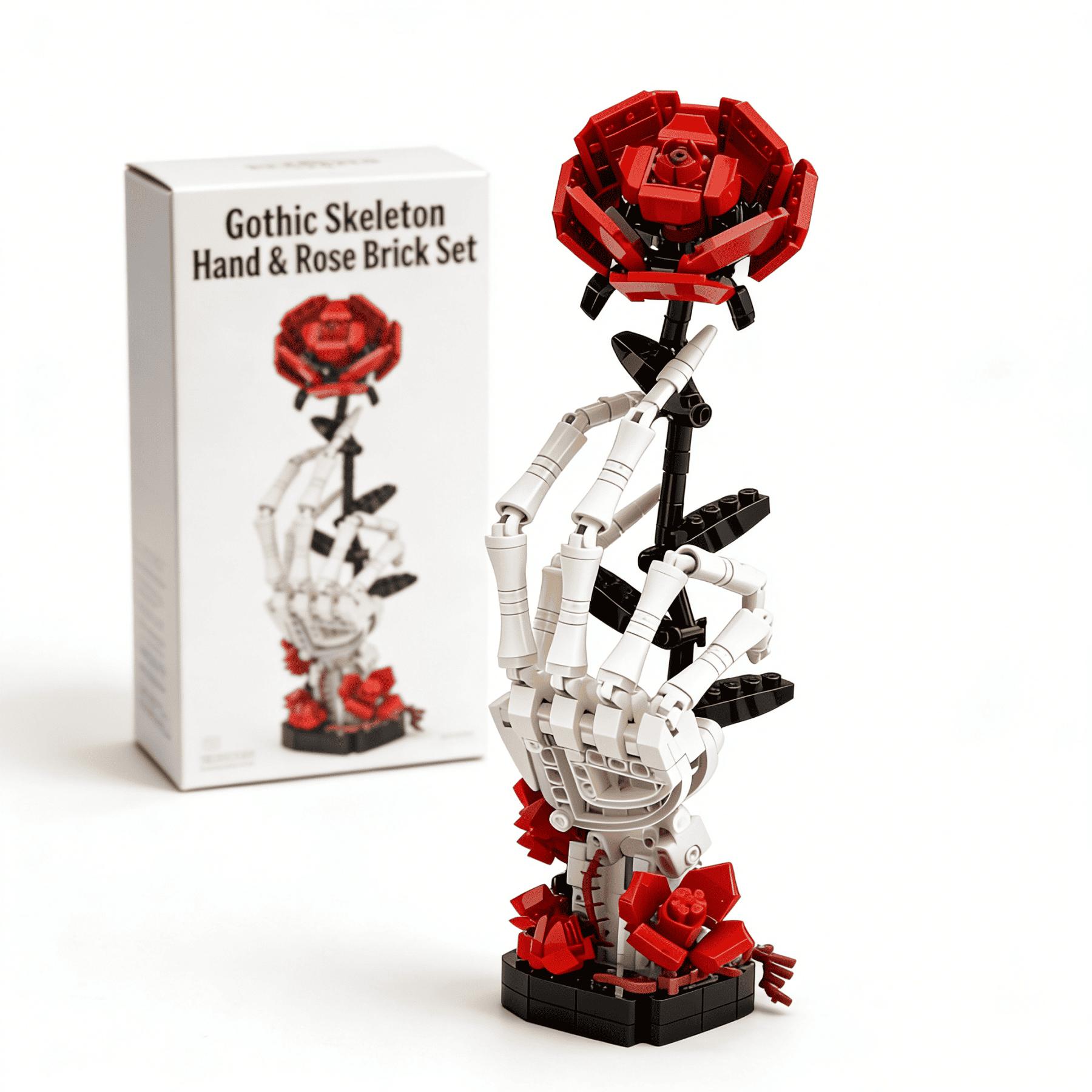Midnight Rose | Giant Buildable Brick Flower Sculpture & Gothic Decor