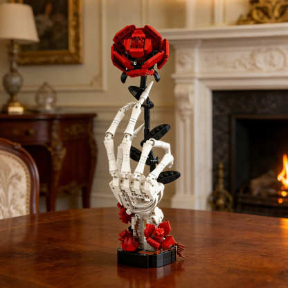 Midnight Rose | Giant Buildable Brick Flower Sculpture & Gothic Decor