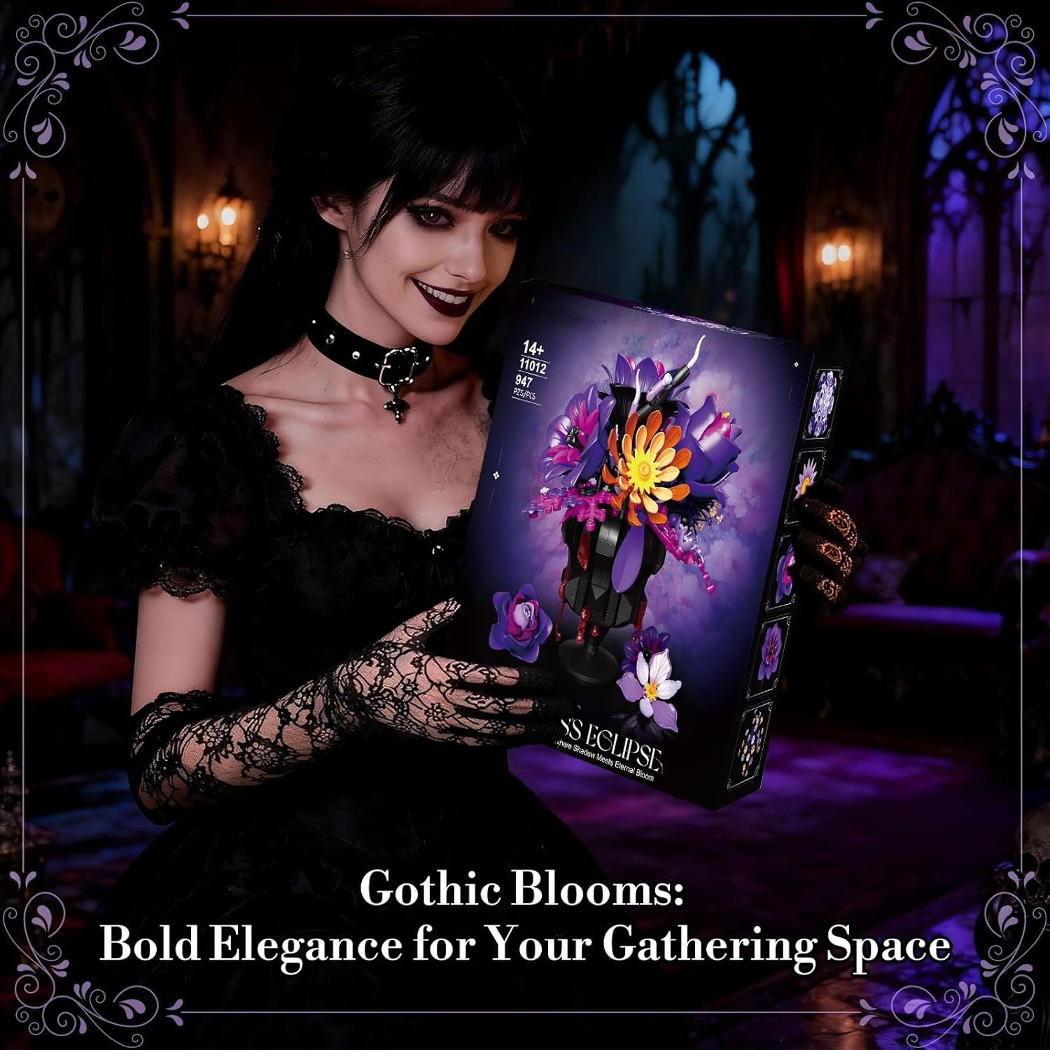 Elegant purple botanical bouquet block set buildable floral decor