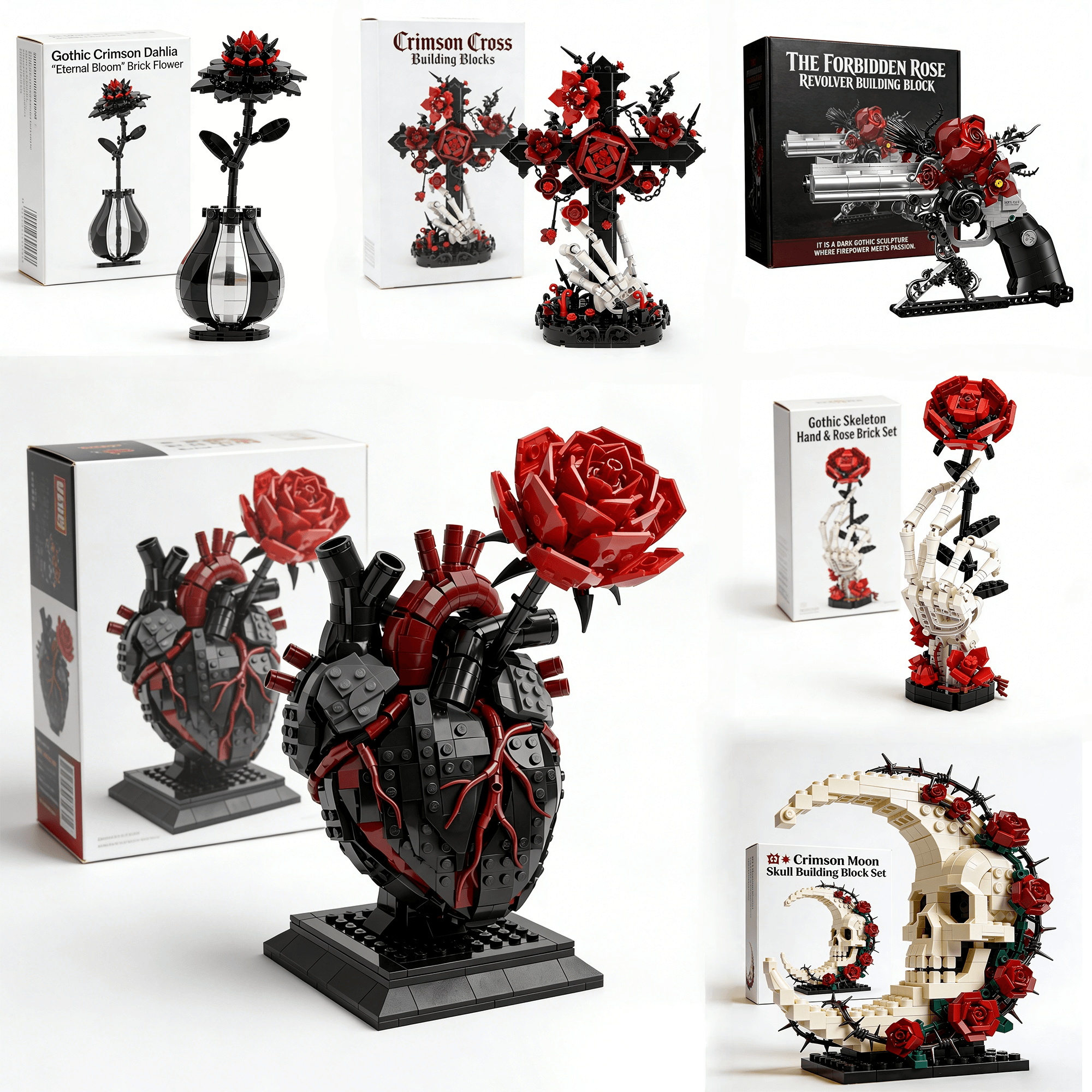 Midnight Rose Building Set | Gothic Rose Brick Flower Decor