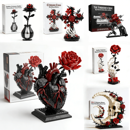 Midnight Rose Building Set | Gothic Rose Brick Flower Decor