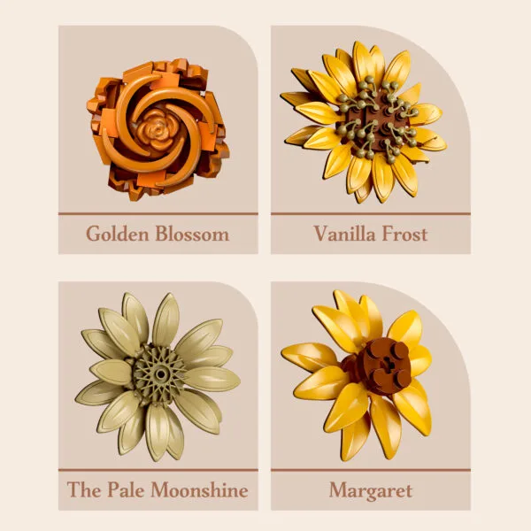  Gold Flower Building Set – Elegant Botanical Display Model