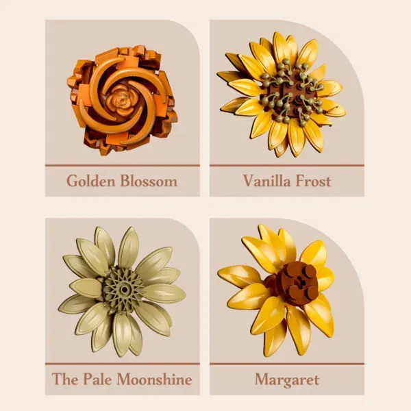  Gold Flower Building Set – Elegant Botanical Display Model