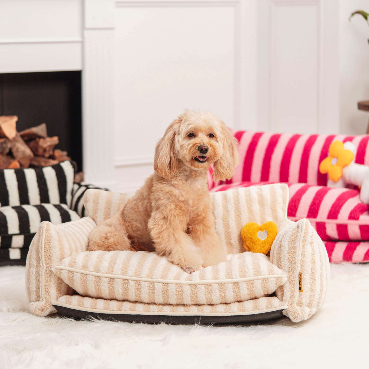 Trendy Striped Faux Lambswool Double Layer Dog & Cat Sofa Bed-北京欧布科技有限公司