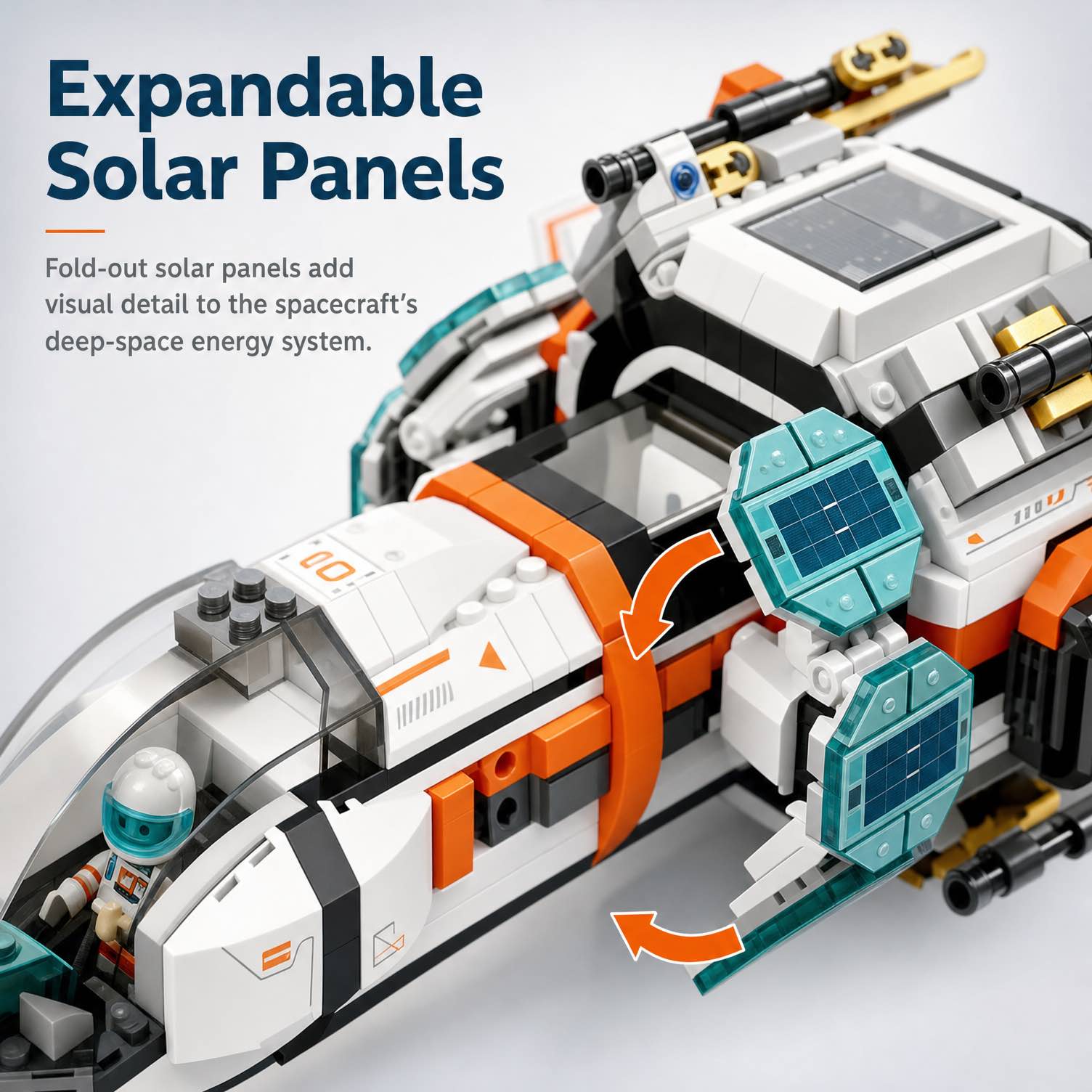 Detachable cockpit, cargo section, and habitat module from the modular spaceship building set