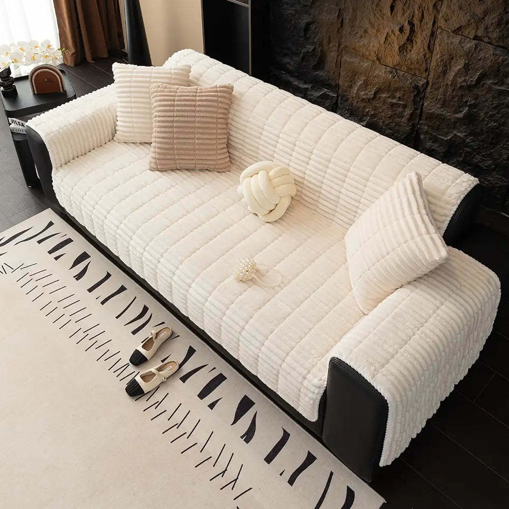 One-Piece Cozy Flannel Sofa Protection Non-Slip Couch Cover