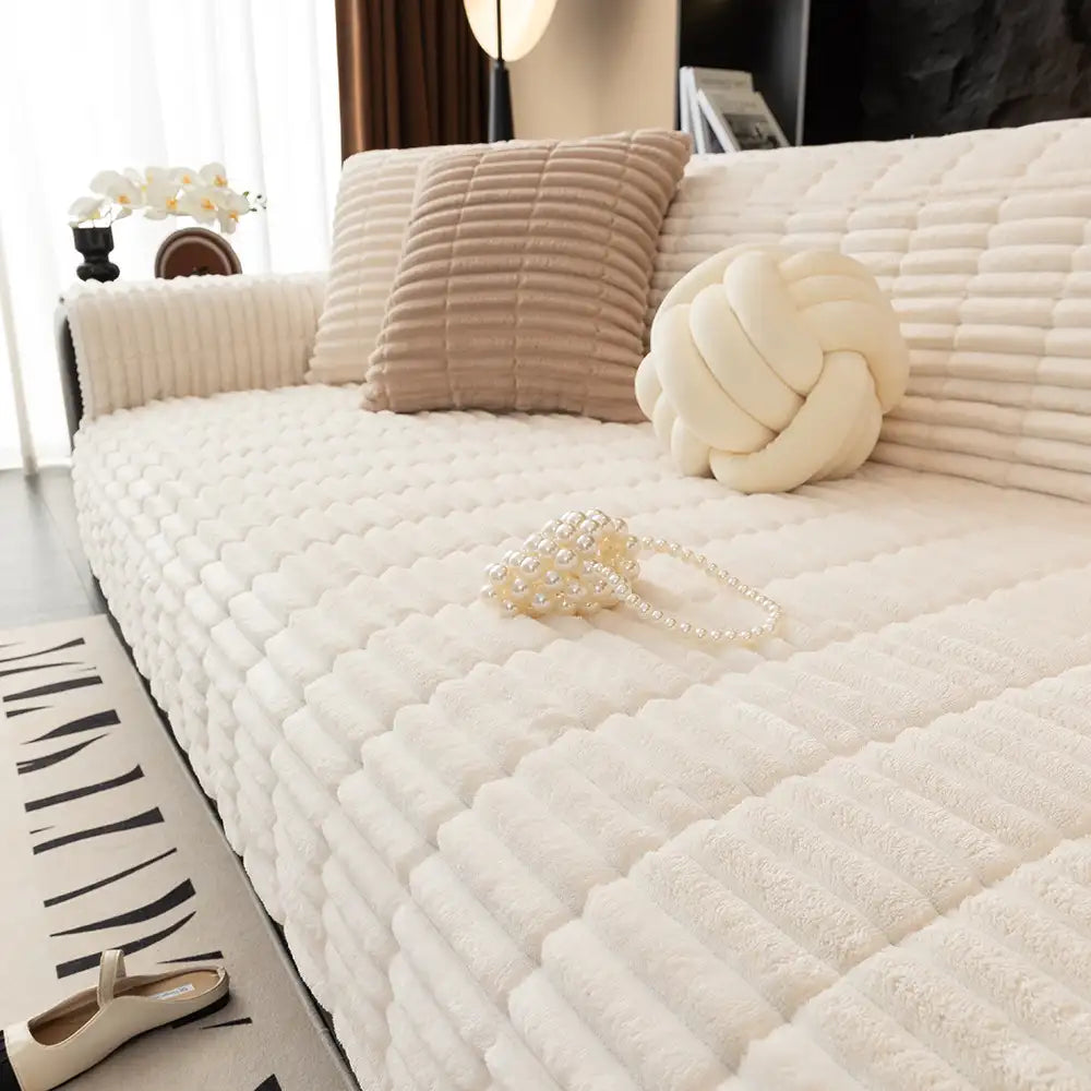 Housse de canapé en flanelle douillette une pièce protection antidérapante