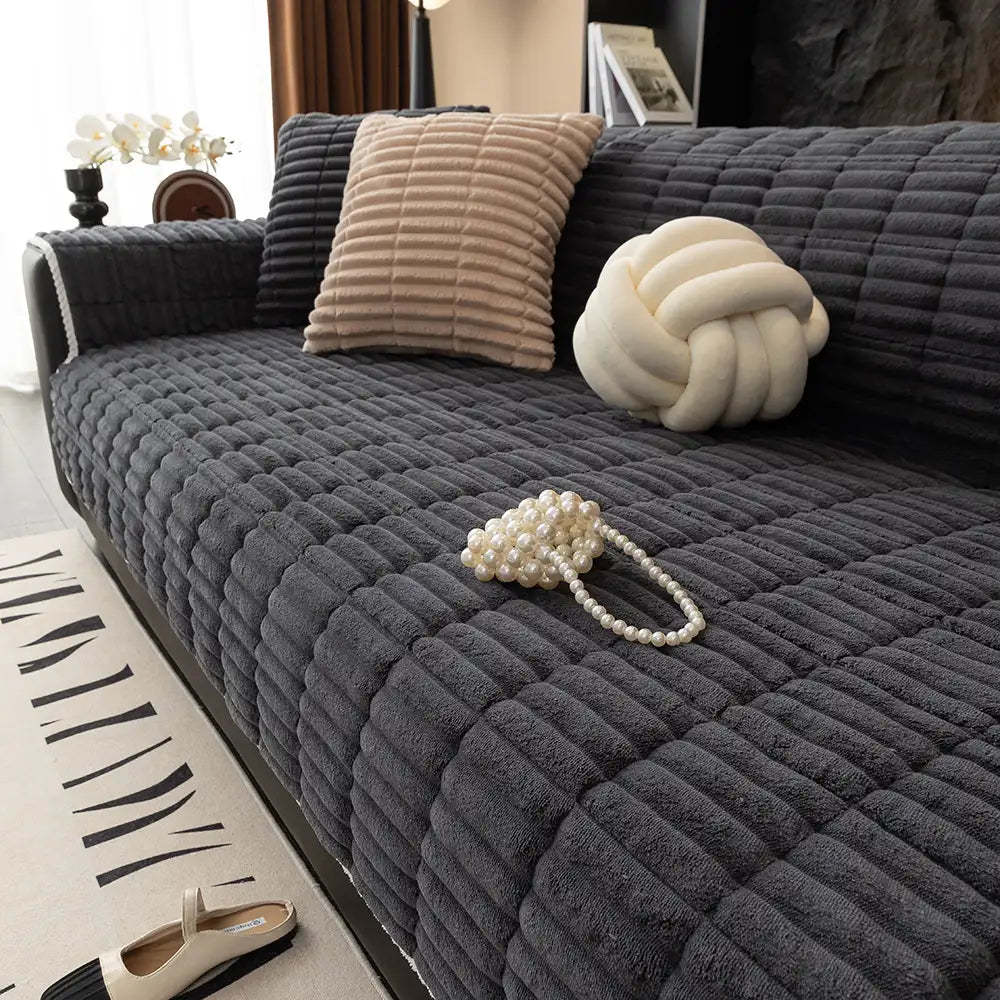One-Piece Cozy Flannel Sofa Protection Non-Slip Couch Cover
