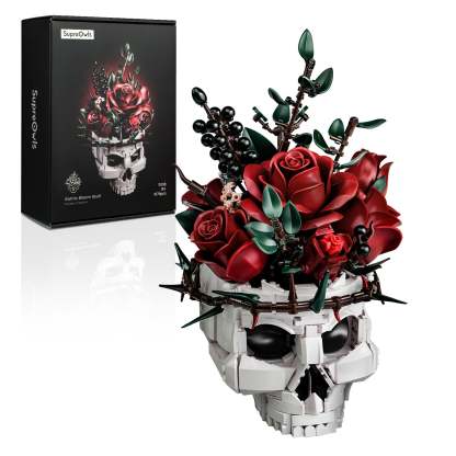 Midnight Rose | Giant Buildable Brick Flower Sculpture & Gothic Decor