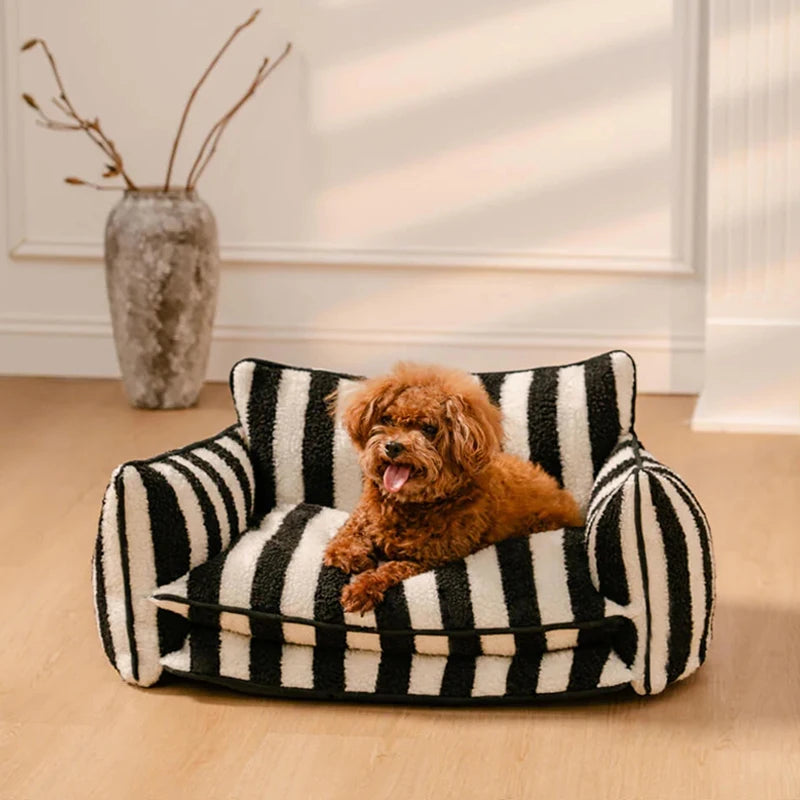 Striped Snuggles Luxe Pet Sofa Bed