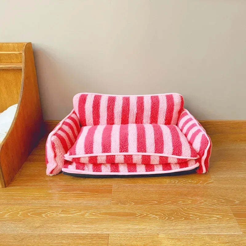 Striped Snuggles Luxe Pet Sofa Bed