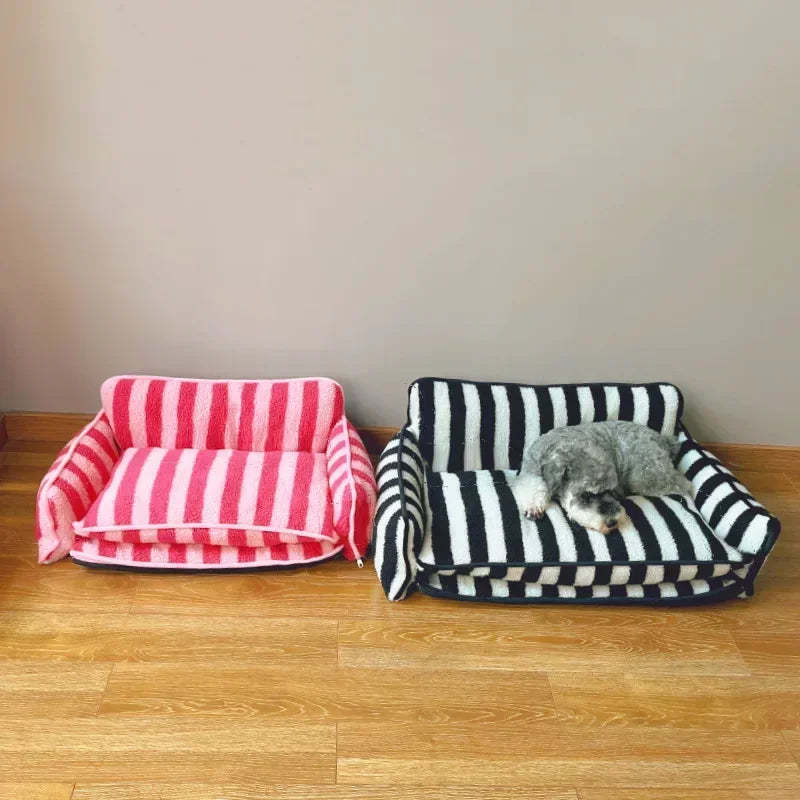 Striped Snuggles Luxe Pet Sofa Bed