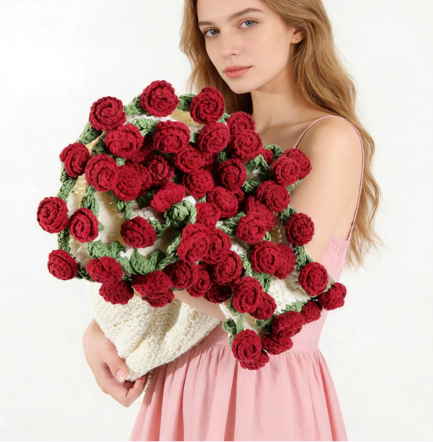 Valentines Day Day Gift,Gifts for Girlfriend,Teachers,Friends,Handmade Crochet Rose Blanket,Soft Sofa and Bedroom Blanket