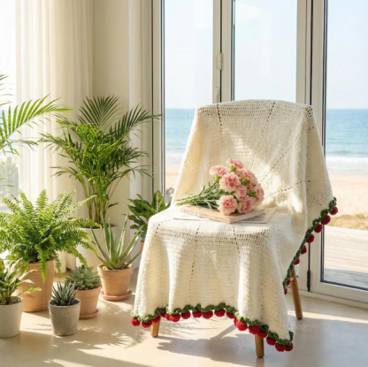 Valentines Day Day Gift,Gifts for Girlfriend,Teachers,Friends,Handmade Crochet Rose Blanket,Soft Sofa and Bedroom Blanket