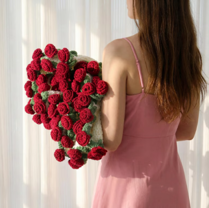 Valentines Day Day Gift,Gifts for Girlfriend,Teachers,Friends,Handmade Crochet Rose Blanket,Soft Sofa and Bedroom Blanket