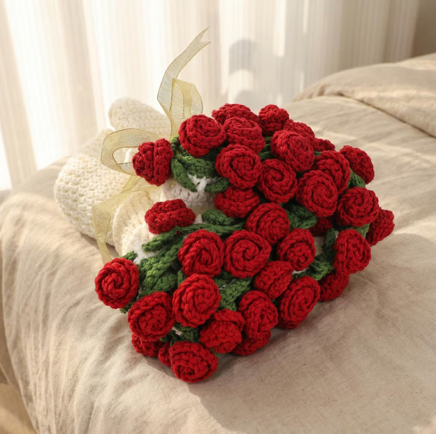 Valentines Day Day Gift,Gifts for Girlfriend,Teachers,Friends,Handmade Crochet Rose Blanket,Soft Sofa and Bedroom Blanket
