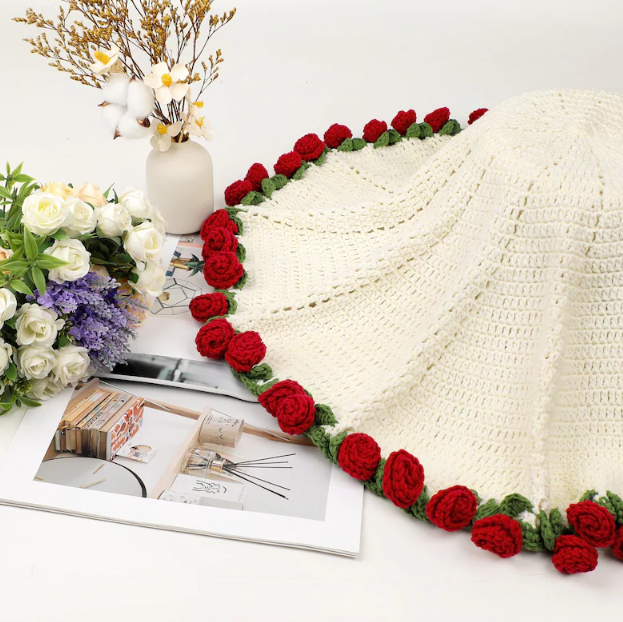 Valentines Day Day Gift,Gifts for Girlfriend,Teachers,Friends,Handmade Crochet Rose Blanket,Soft Sofa and Bedroom Blanket