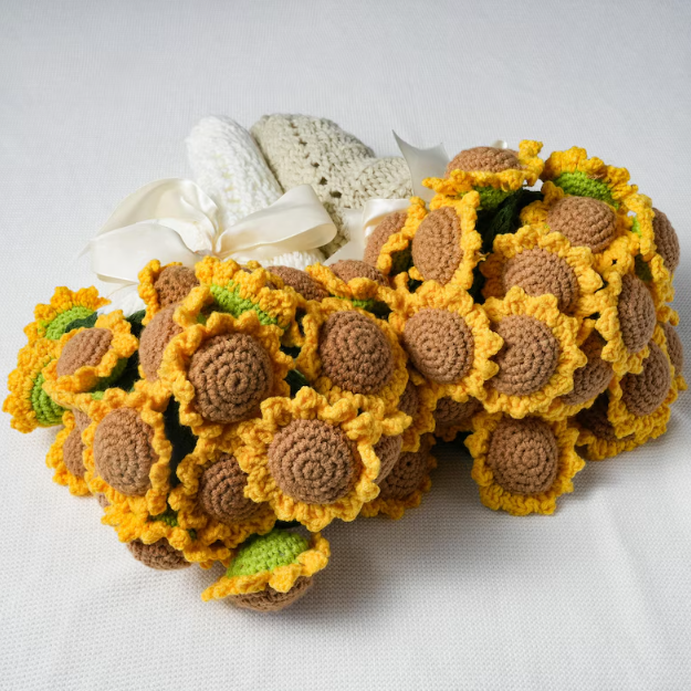 Knitted Sunflower Bouquet Blanket, Handmade Crochet Bouquet Blanket, Sunflower Break Blanket, Knitted Bouquet, Birthday/Wedding Gift