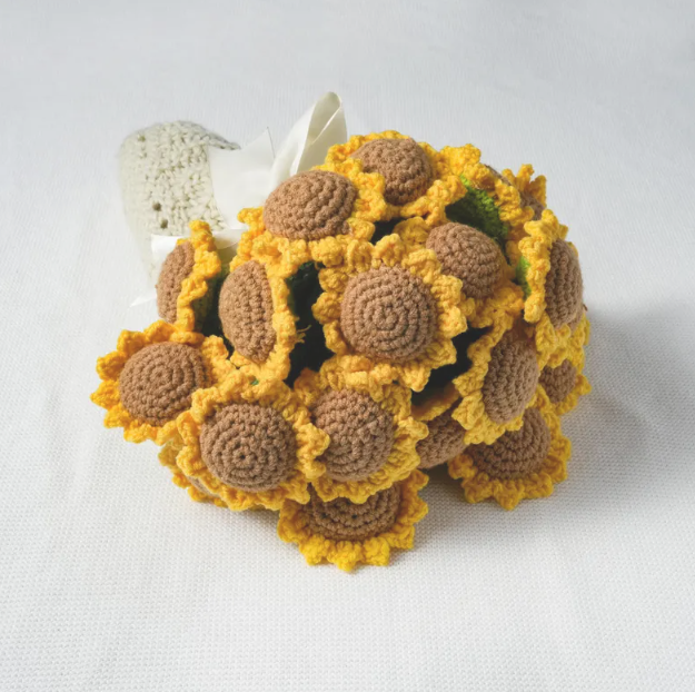 Knitted Sunflower Bouquet Blanket, Handmade Crochet Bouquet Blanket, Sunflower Break Blanket, Knitted Bouquet, Birthday/Wedding Gift