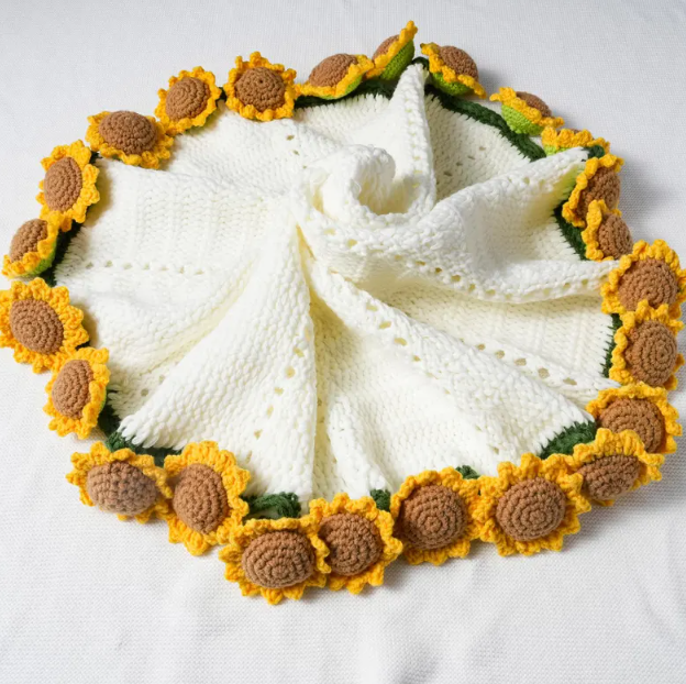 Knitted Sunflower Bouquet Blanket, Handmade Crochet Bouquet Blanket, Sunflower Break Blanket, Knitted Bouquet, Birthday/Wedding Gift