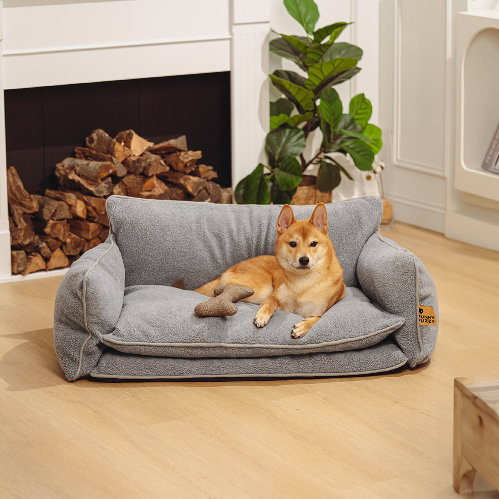 Trendy Striped Faux Lambswool Double Layer Dog & Cat Sofa Bed-北京欧布科技有限公司