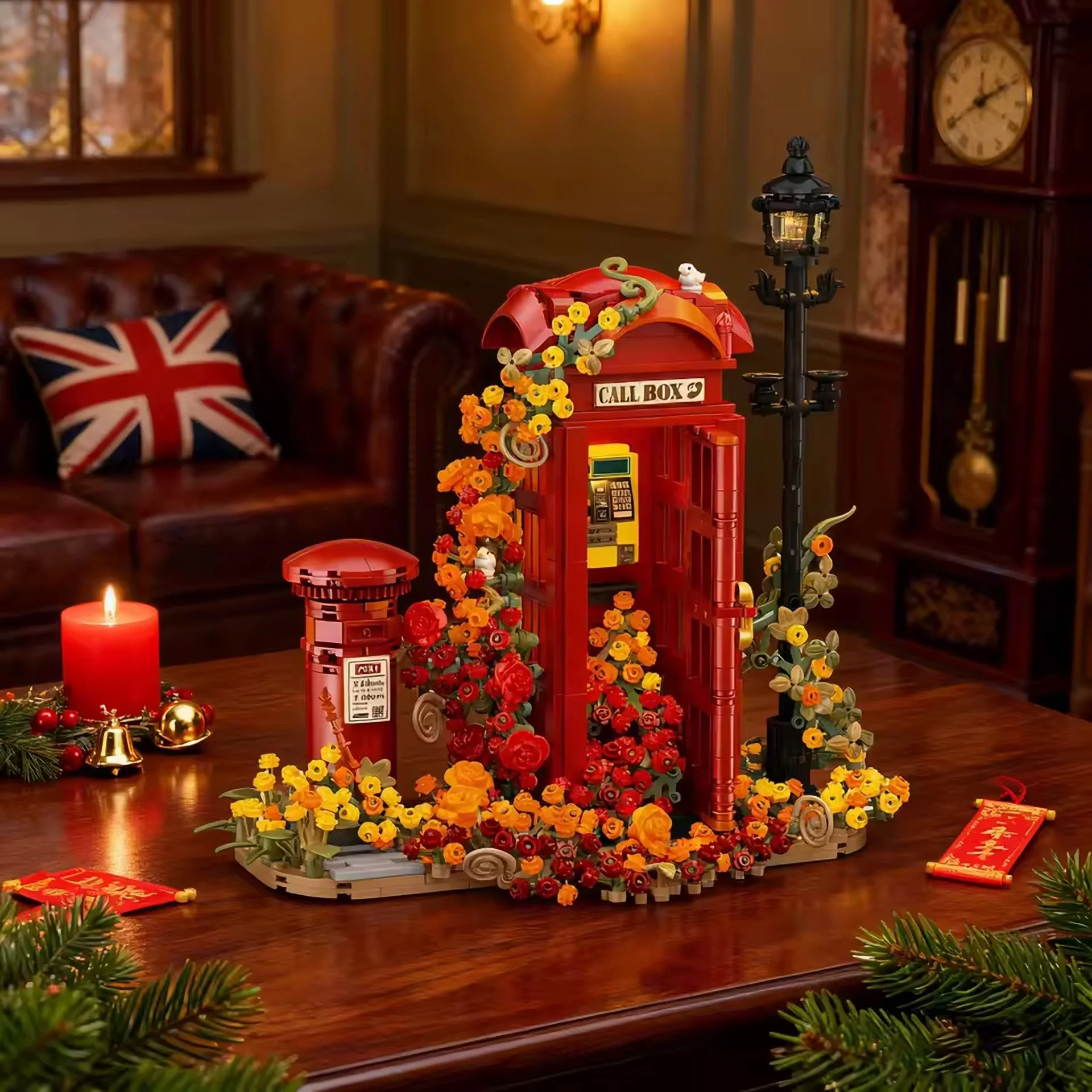 Retro British Red Phone Booth Building Set with Light | Wonder Mini World