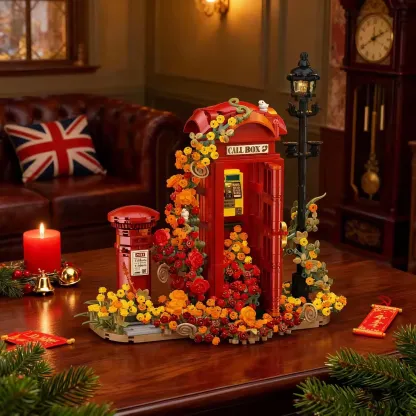 Retro British Red Phone Booth Building Set with Light | Wonder Mini World