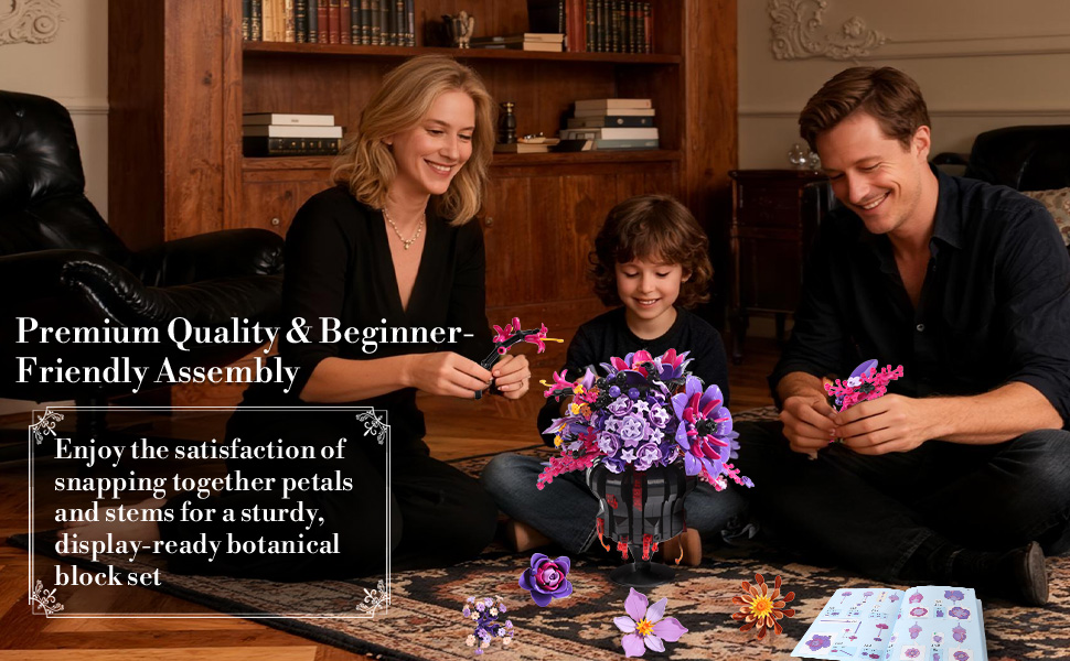 Elegant purple lavender building block bouquet closeup