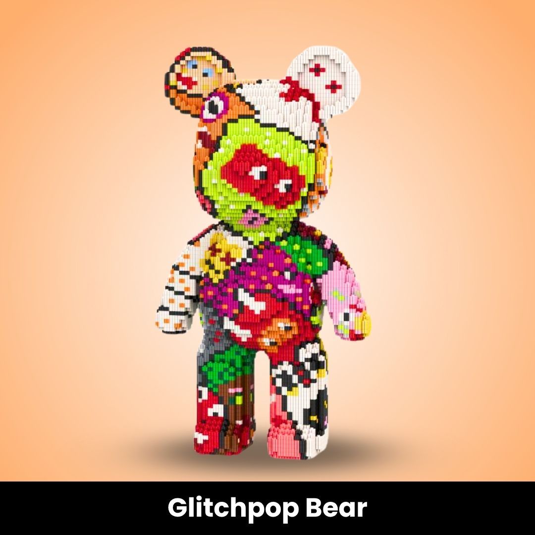 Patterned 3,600-piece giant brick bear showing a different color treatment
