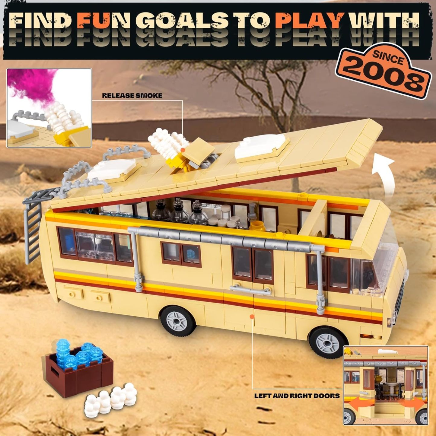 RV Camper Van Building Set – 986-Piece Desert Brick Kit | WonderMiniWorld