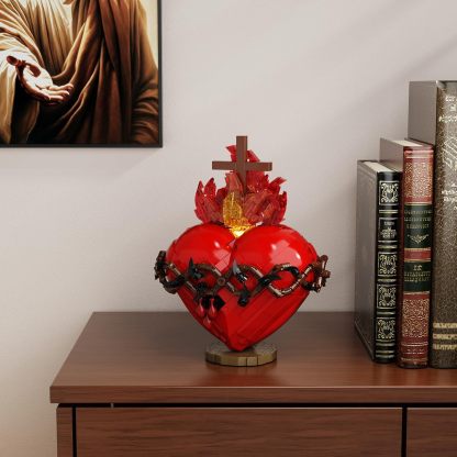 Millionspring Sacred Heart of Jesus Building Block Set with LED Light,Jesus Heart Toy Model,Home Chapel Decor Easter Gifts for Kids,Adults(625PCS)