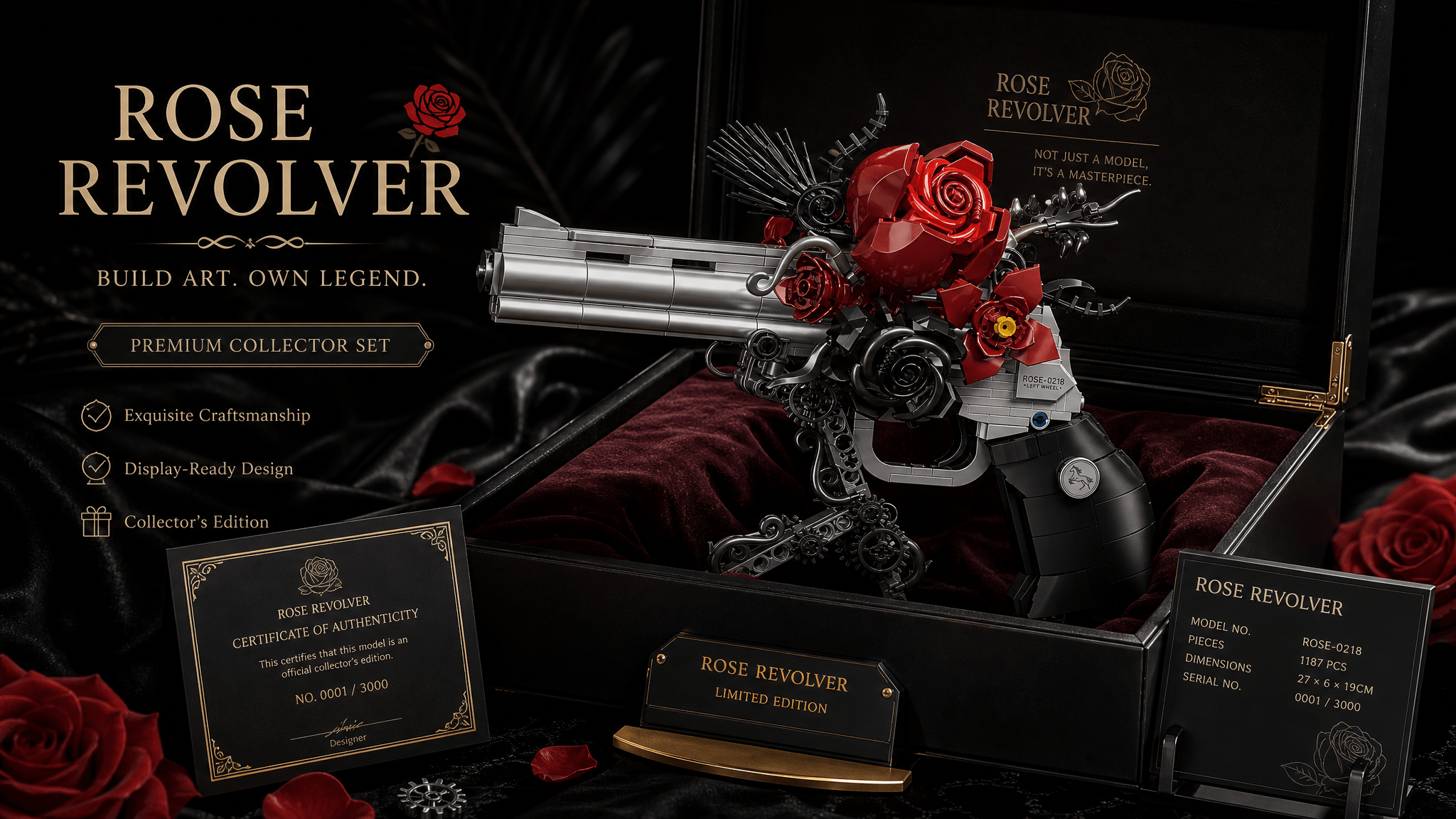 Floral Revolver Building Blocks Set | Gothic Rose Brick Decor