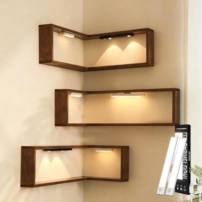 Illuminated Floating Corner Shelves for Collectibles (Smart LED Edition)-北京欧布科技有限公司