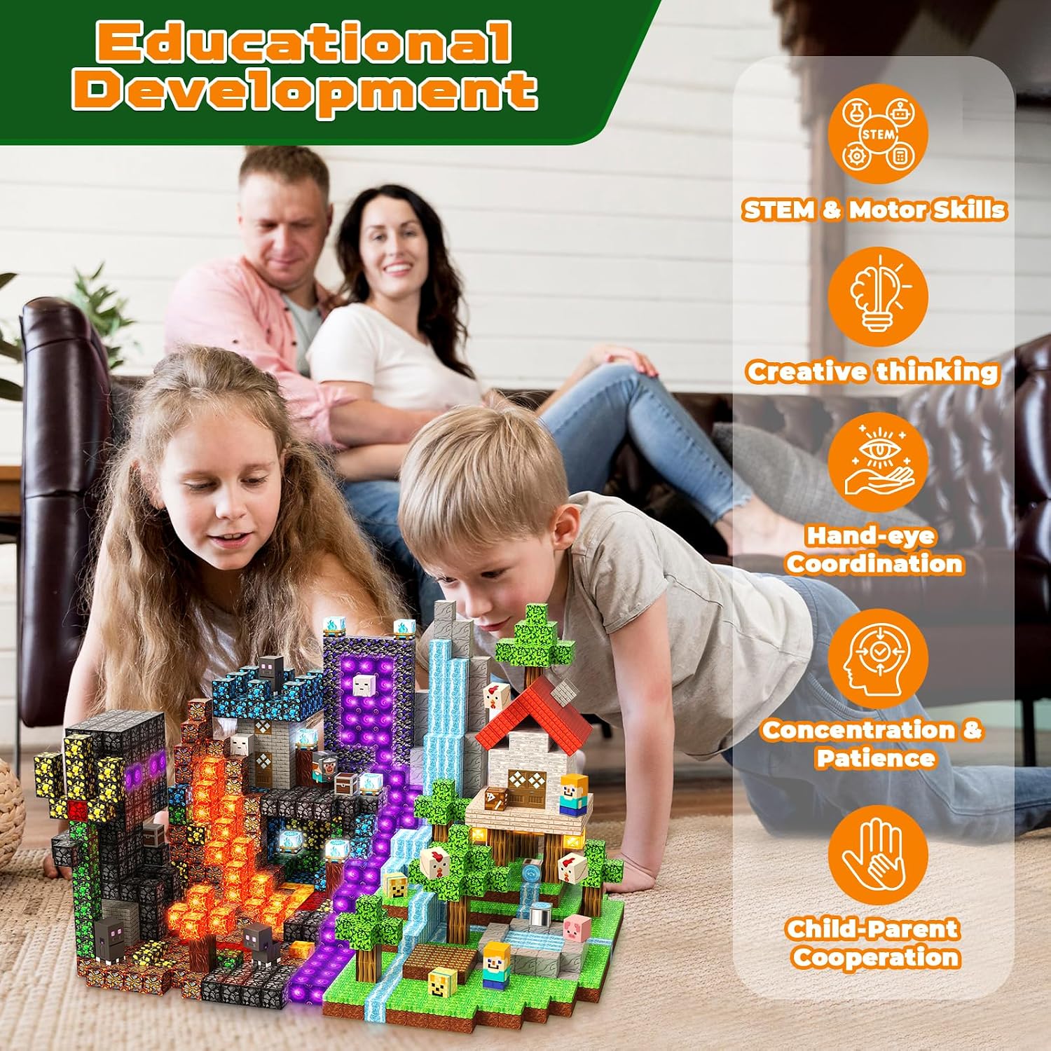 200-Piece Light-Up Magnetic Building Blocks for Kids 3+