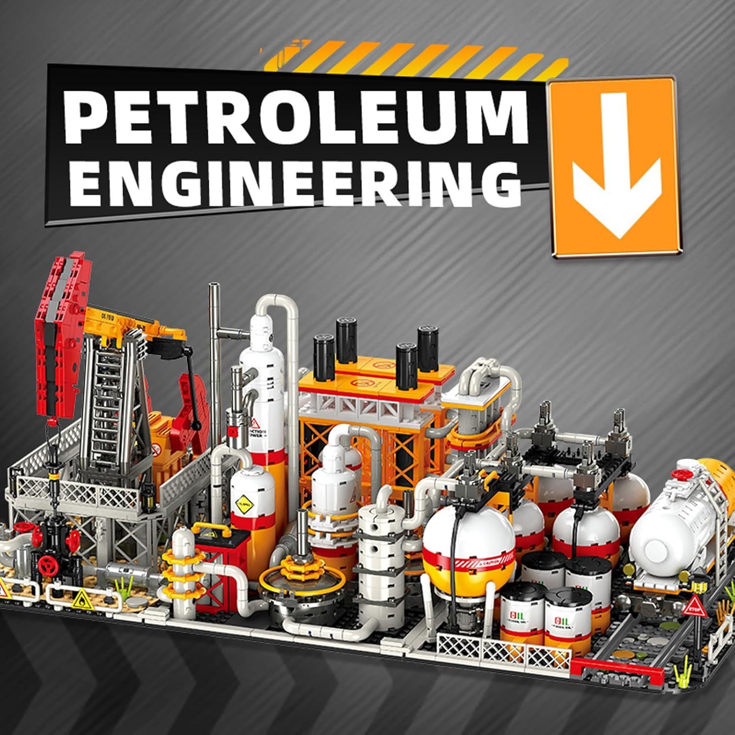 City Gas Station Building JJ9223 Set, 743pcs Modular Chemical Plant Bricks Kit with Storage Tank & Lab, Compatible with Lego City, MOC Display Model for Adults & Kids Age 6+